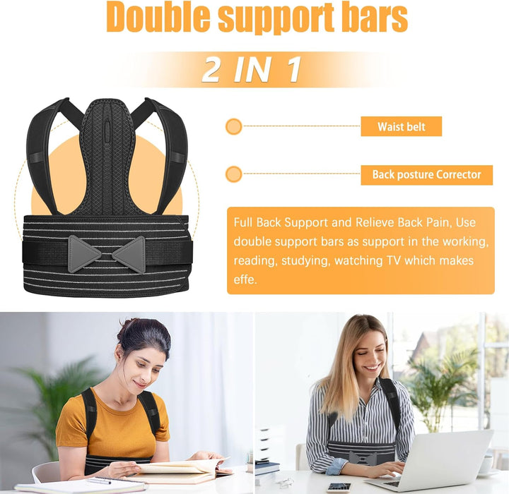 Posture Corrector Men and Women - Back Brace Back Support Belt with Breathable Adjustable Elastic Bands Back Straightener Improve Lumbar Support Belt Lower Back Pain Relief (M, Waist 35'- 47')