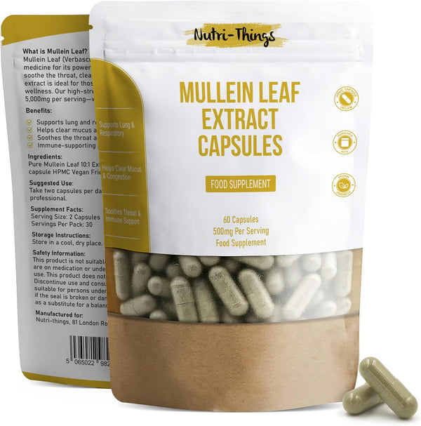 Mullein Leaf Extract Capsules 5000Mg Equivalent | Vegan Lung Cleanse & Respiratory Support | Clears Mucus & Congestion | Soothes Throat | Lung Health & Detox for Smokers | 60 Capsules