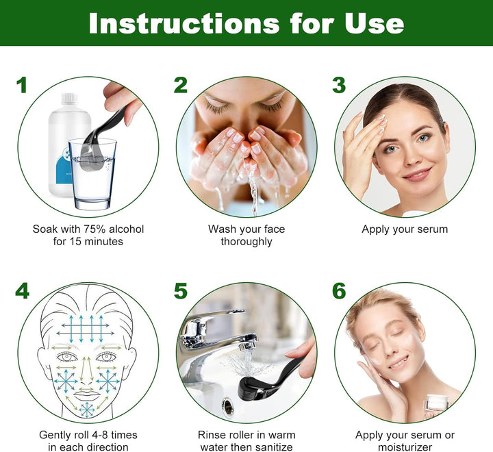 Derma Roller, 0.5Mm Beard Roller, 540 Titanium Micro Needling Rollers for Men and Women, Beard Growth Rollers for Stimulate Hair Growth, Facial Skin Care, Scar Removal