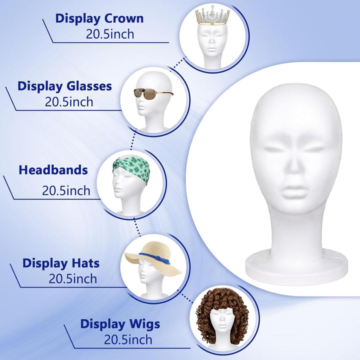 1 PCS Foam Wig Head White Female Styrofoam Mannequin Hairpieces Stand Holder Cosmetics Model Head Wig Display for Style,Model, Hats, Masks, DIY ,Arts,Hairpieces, Salon and Travel (#Bai)