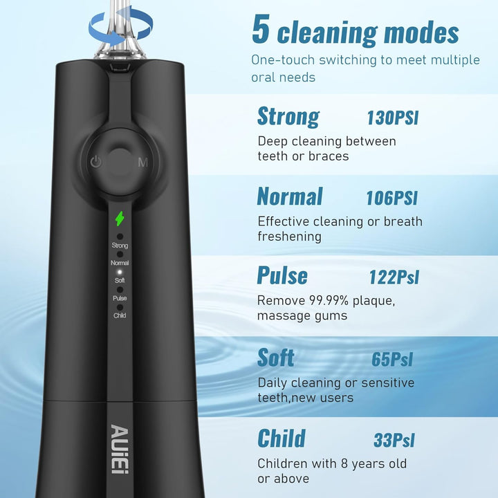 Water Flosser Pick for Teeth & Braces, 300ML Cordless Power Dental Flossers with 8 Jet Tips, Oral Irrigator 5 Use Modes, IPX7 Waterproof, Portable for Home Travel