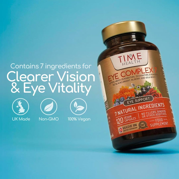 Eye Complex 7-120 Capsules - Lutein, Meso-Zeaxanthin, Zeaxanthin, NZ Blackcurrant, Bilberry, Goji & Eyebright – 4 Month Supply – UK Manufactured