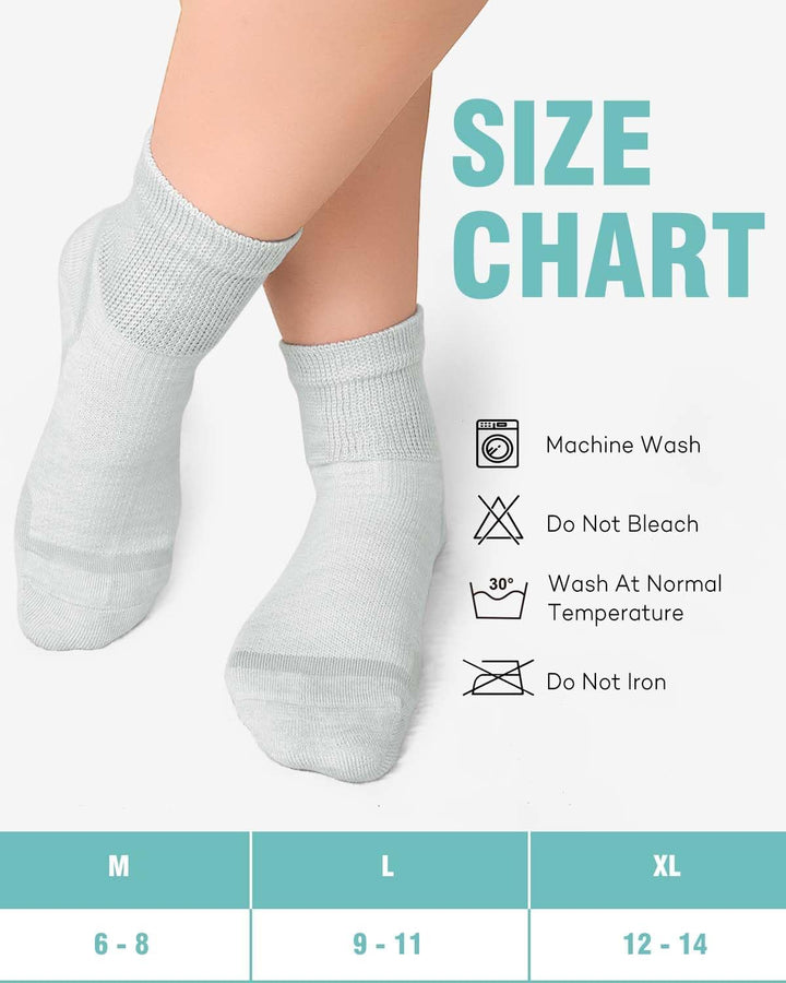 Diabetic Socks Bamboo for Women: Extra Wide Soft Top Ankle Socks for Swollen Feet Seamless Toe Hospital with Gentle Grips Non-Elastic Loose Fitting Edema Sock
