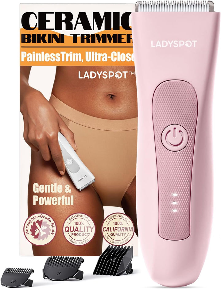 Bikini Trimmer for Women, LADYSPOT™ Lady Shavers for Women Rechargeable Bikini Shaver for Pubic Hair with 3 Guards and Hypoallergenic Ceramic Blade, Wet/Dry Lady Razors for Body, Legs, Bikini