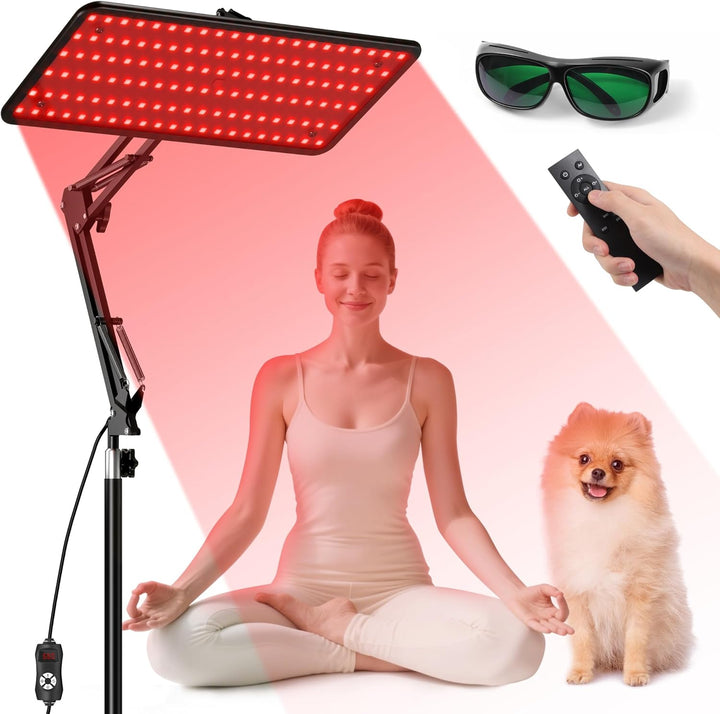 Red Light Therapy Lamp for Body Face - Tri-Wavelength (660Nm, 850Nm, 940Nm) Infrared Light Therapy Lamp Large Panel with Adjustable Stand, Protective Glasses for Home Use, Gift for Women Girls