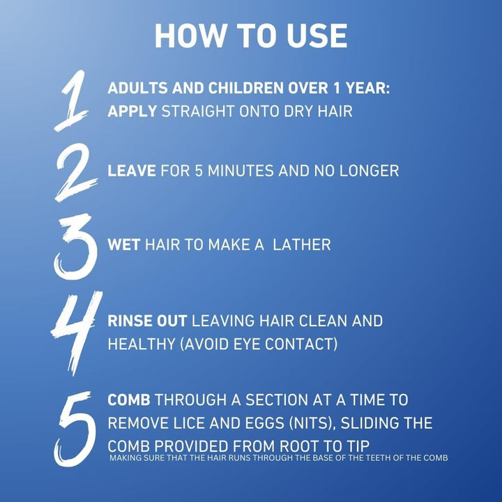 Head Lice Shampoo and Comb Kit, Kills Head Lice and Eggs in 5 Minutes, 4 Treatments, Clinically Tested, Suitable for Adults and Children, 100Ml, (Formerly All-In-One - Packaging May Vary)