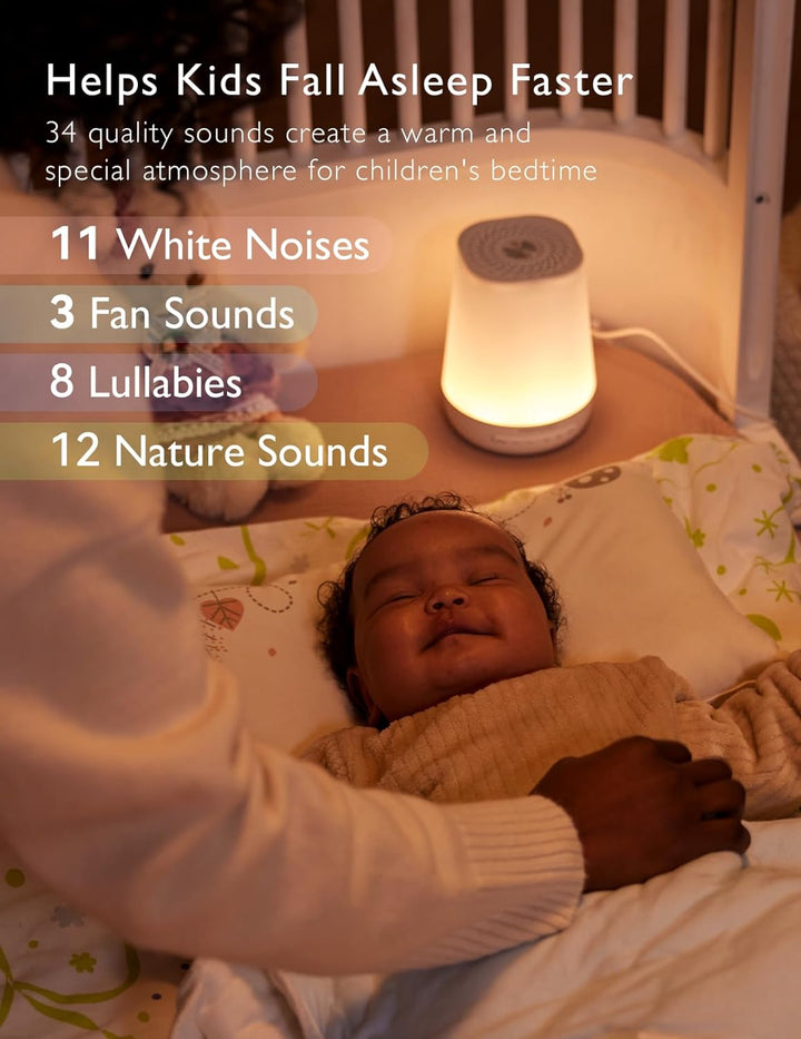Baby Sound Machine,  White Noise Machine for Baby Sleeping with Night Light, Toddler Sleep Trainer with 34 Soothing Sounds, Timer, App Remote Control, Personal Sleep Routine(White)