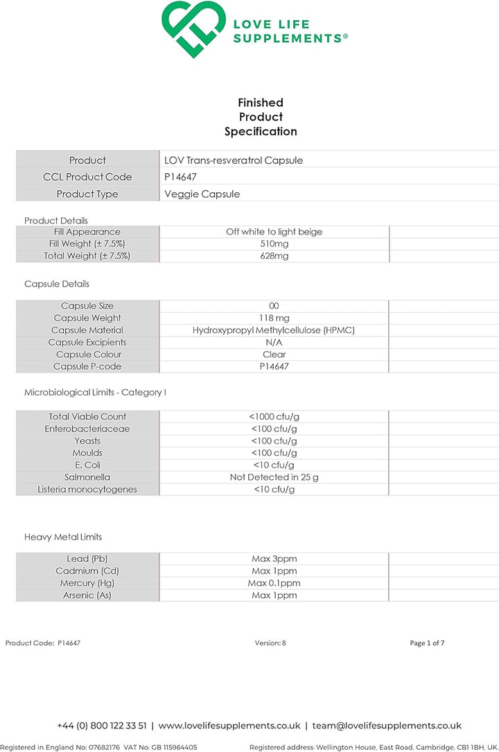 High Strength Trans-Resveratrol - 98% Purity (3Rd Party Tested) | 500Mg X 60 Capsules / 60 Servings | from Japanese Knotweed Root Extract | Pure Fill (Nothing Else Added) |