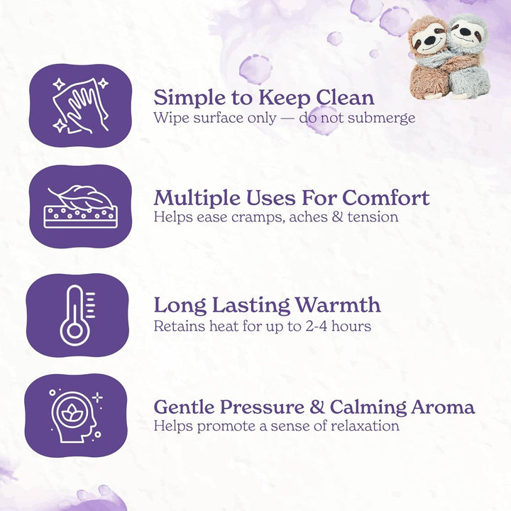 Warm Hugs Sloth Microwavable Plush with French Lavender Scent, Fully Heatable Cuddly Sloth Toy for Anxiety and Pain Relief