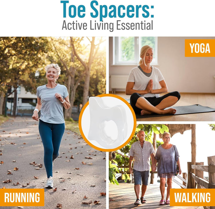 Pinky Toe Spacers for Men & Women – 4 Gel Separators for Overlapping & Curled Little Toes, Bunions, Alignment - Diabetic Foot Care, Silicone Spreader, Corrector & Straightener, Clear