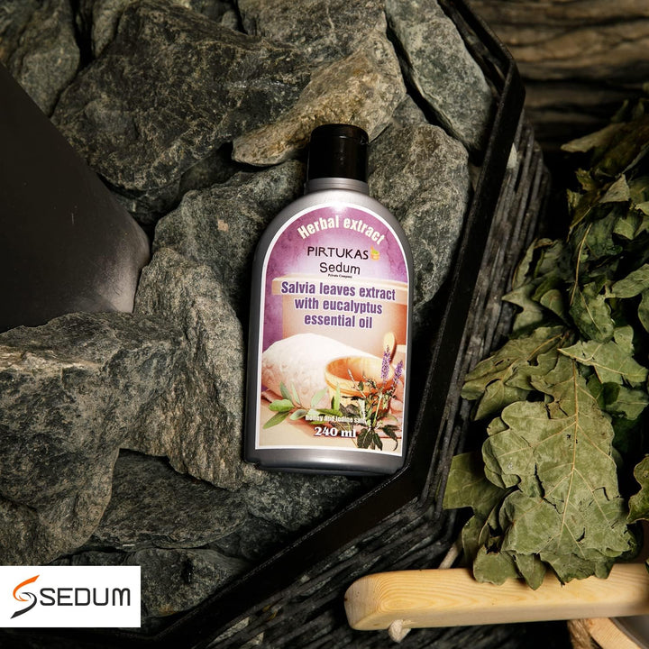 Natural Herbal Extract for Sauna, Massage, Broom Soaking - Sauna Infusion with Salvia Leaves Extract with Eucalyptus Essential Oil, Honey and Iodine Salt - 240Ml