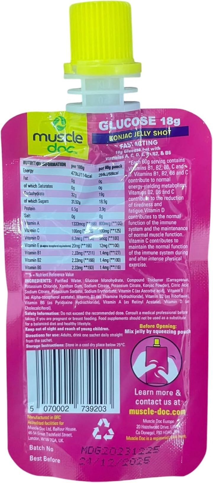 Glucose 18G Energy Konjac Jelly - Running Gels, Glucose Gel for Sugar Levels - Energy Gels for Running & Sports Hydration - Workout Gel for Athletes (5 Pack)