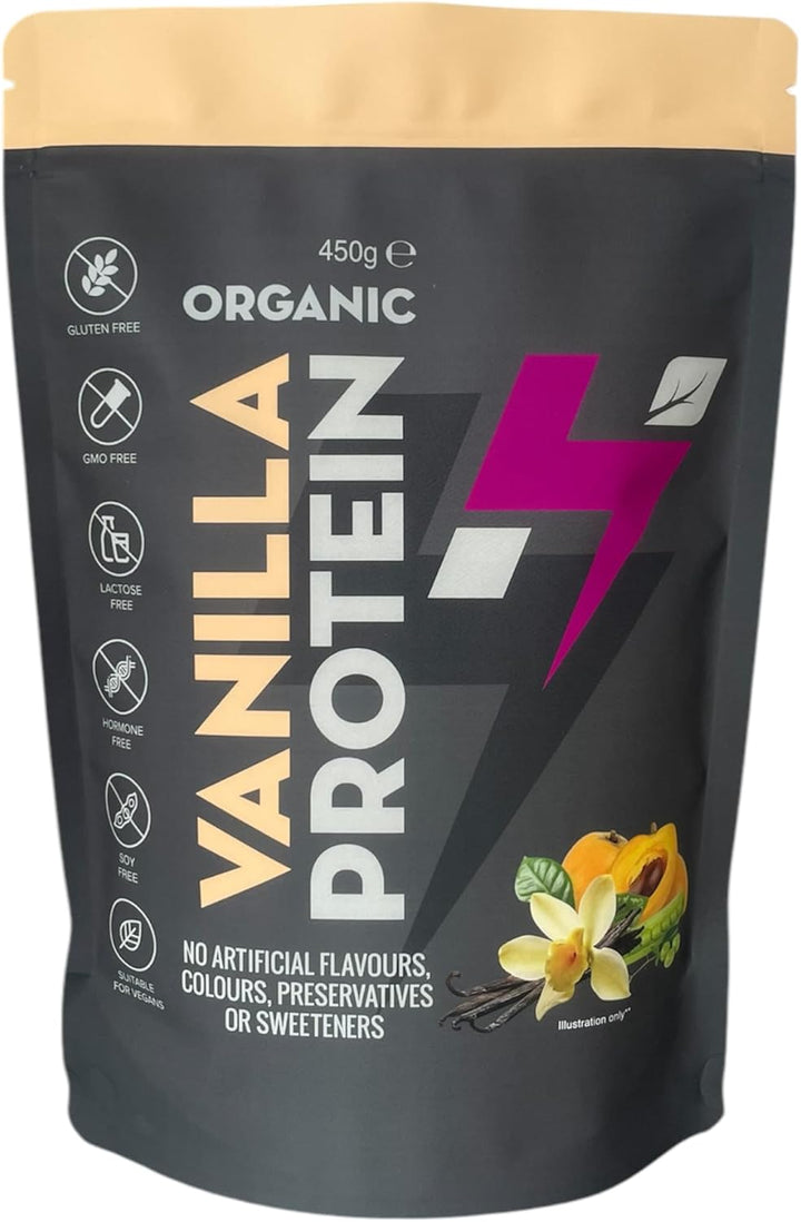 Organic Protein Powder - Vanilla Vegan Protein Powder (450G - 15 Servings) Natural Powdered Ingredients, No Artificial Sweeteners, Dairy, Gluten, Soy Free, Pea Protein