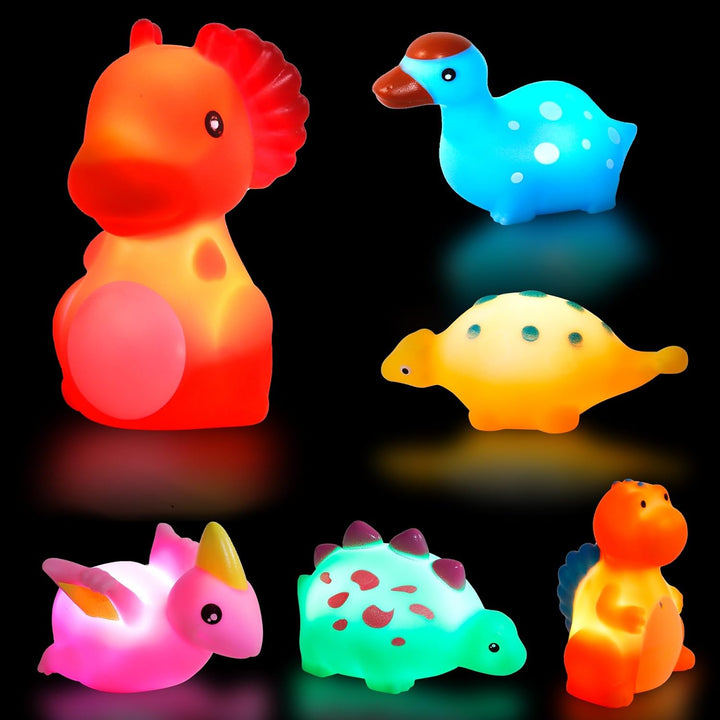 Baby Bath Toys, 6 PCS LED Kids Sensory Toys, Liquid Sensor Light up Dinosaur for Autism