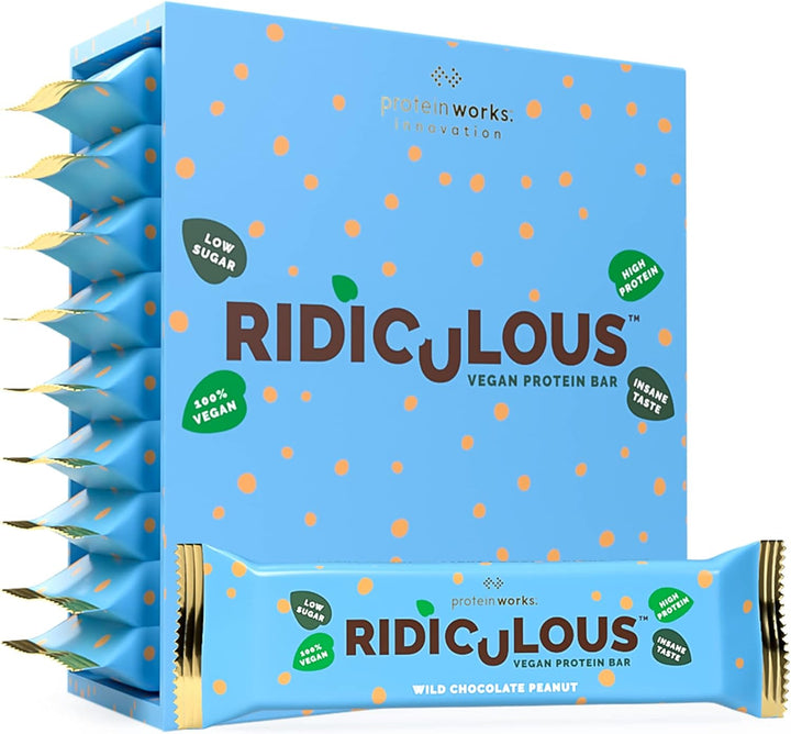 Ridiculous Vegan Protein Bar - Award Winning, Chocolate Caramelicious, 9 Bars, 100% Plant Based & Palm Oil Free, High Protein - Protein Works