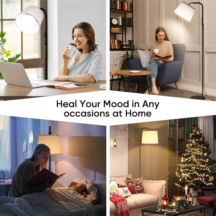 SAD Lamp, 10000 Lux SAD Light Therapy Lamp with Remote & Touch Control, Adjustable Color/Brightness/Timer, Light Therapy Floor Lamp with Linen Shade for Bedroom, Office, Living Room