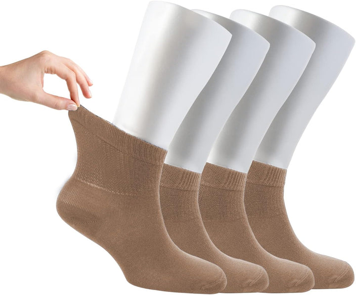 ® Women Loose Diabetic Socks | 4-Pack Neuropathy Ankle Socks for Ladies | Super Soft Eco-Friendly Bamboo Material | Durable with Seamless Toe | Multicolour Patterns | 4 Seasons