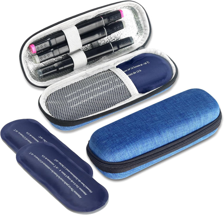 Insulin Cooler Travel Case, Portable Medication Diabetic Cooler Organizer Bag Insulin Carry Case with 2 Ice Packs for Travel Daily Life (Blue)
