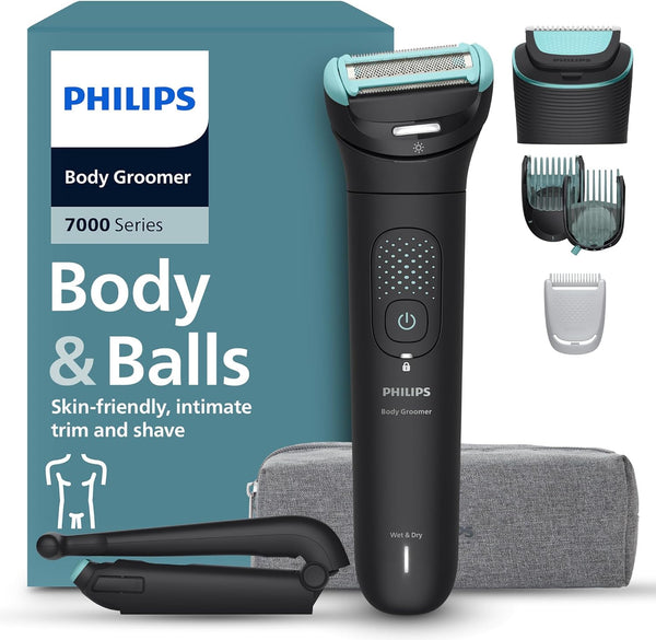 Body Groomer 7000 Series - Trimmer for Men with 2D Flexing Head, Triple Protect Shave System, Interchangeable Heads, Intimate Trim & Shave, 100% Showerproof, 120 Min. Runtime, Model BG7480/15