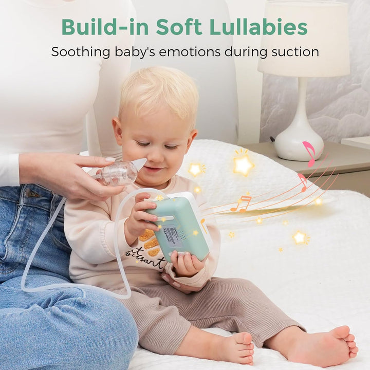 Nasal Aspirator for Baby, 【Hospital-Grade】 70 Kpa Strong Suction & 9 Suction Levels Nose Sucker, Electric Nose Cleaner for Toddler & Newborn, Soothe Light & Lullabies, BPA Free Silicone Tips
