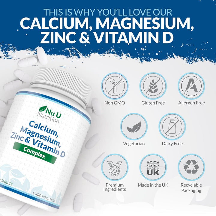 Calcium Magnesium Zinc & Vitamin D Supplement - 365 Vegetarian Tablets - High Strength Osteo Complex with Selenium, Copper, Manganese & Boron - 6 Month Supply -