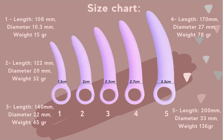 Pelvic Floor Trainer Set by Moscoto®, 5-Piece Set for Beginners to Advanced, Soft Silicone Muscle Dilators, Complete with Cotton Travel Pouch