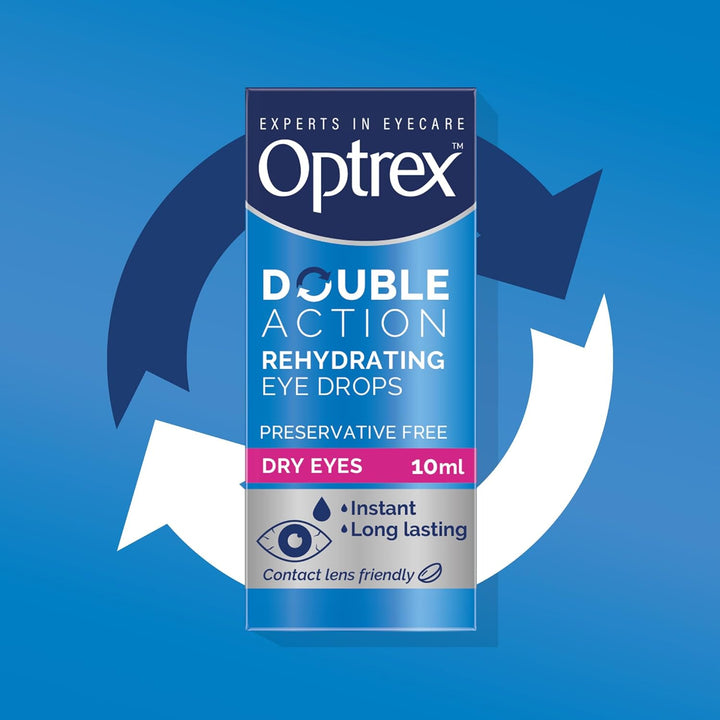 Double Action, Dry Eyes, 10 Ml, Moisturising Drops for Dry & Tired Eyes, Fast Long-Lasting Relief, Restores Moisture, Suitable with Contact Lenses, Eye Care Solution, Instant Relief