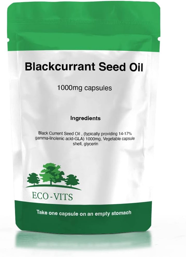 Blackcurrant Seed Oil (1000MG) 240 CAPS. Recyclable Packaging. Sealed Pouch