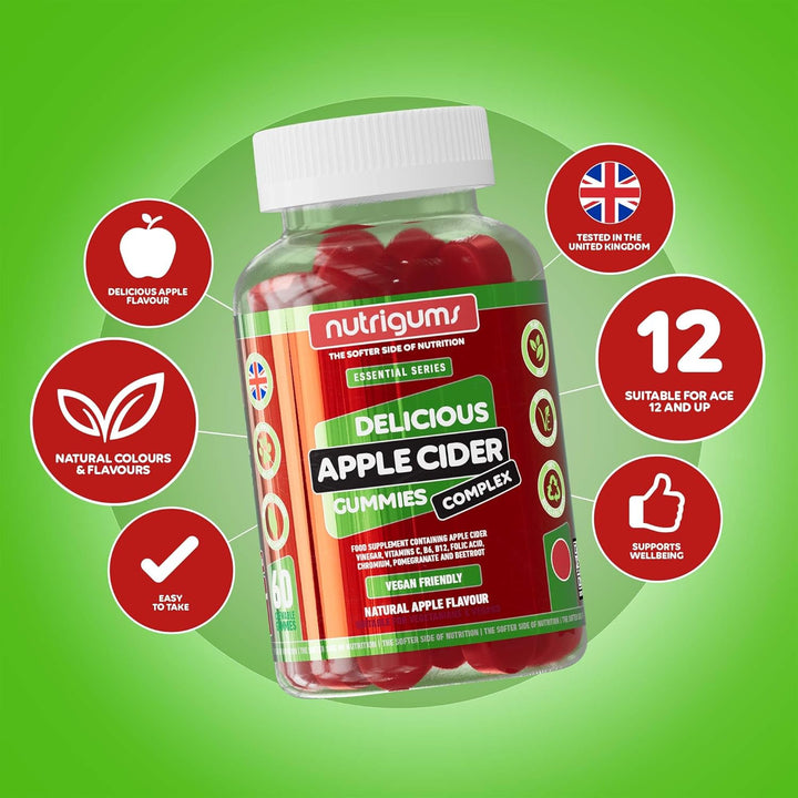 Apple Cider Vinegar Complex with Mother 1000Mg Gummy | Vitamins C, B6, B12, Folic Acid and Chromium | Apple Flavour | 60 Vegan Gummies | Digestive Health, Energy and Metabolism Support by ®