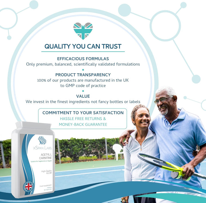 Acetyl-L-Carnitine 500Mg 90 Capsules - High-Strength ALCAR with No D-Carnitine - Made in the UK - Suitable for Vegans