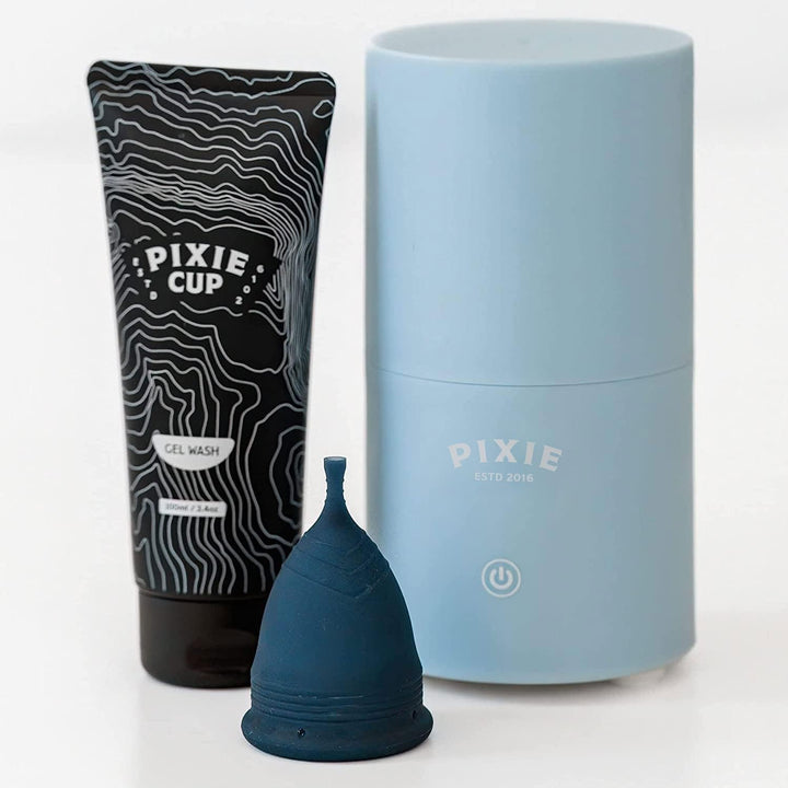 Pixie Menstrual Cup & Disc Steamer Sterilizer 2.0 - Kills 99.9% of Germs with Cleaner Steam - Wash Your Period Cup in 3 Minutes! - the Most Asked for Sensor On-Off Button & Must Have Cylinder Shape