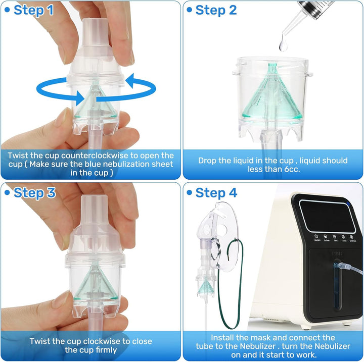 2 Set Nebulizer Replacement Kit for Adult, Transparent with Skin/White Hue, Polypropylene (PP), 10.5*6.5 Cm
