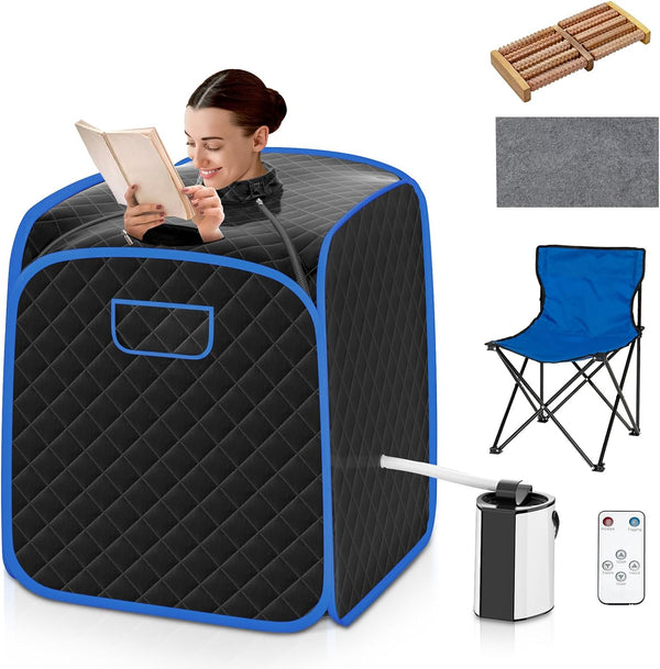 Portable Steam Sauna, Personal Full Body Sauna Spa with Remote Control, Folding Chair and Foot Massage Roller, Lightweight Foldable Home Sauna Tent (Black)