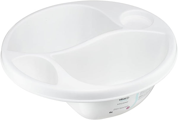Perfectly Simple Top & Tail Bowl, Everyday Basic Top & Tail Bowl for Baby'S Baths, 2 Seperate Areas for Top and Tail Sponges, Ergonomic Design, Lightweight & Portable, 0M+, White