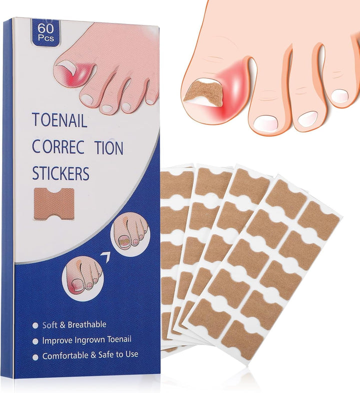 60Pcs Ingrown Toenail Treatment Patches, Toe Nail Correction Patches, Painless Hammer Toe Corrector, Durable Toe Spacers, Quick Repair Ingrown Nail Tool for Women Men