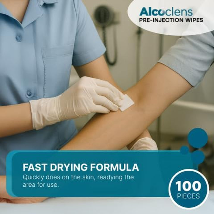 Pre-Injection Alcohol Wipes/Swabs Box of 100 Sachets