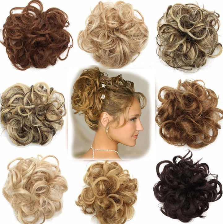 Scrunchy Scrunchie Bun Updo Hairpiece Hair Ribbon Ponytail Extensions Hair Extensions Wavy Curly Messy Hairs Bun Donut Hairs Chignons Wig Light Brown to Ash Blonde
