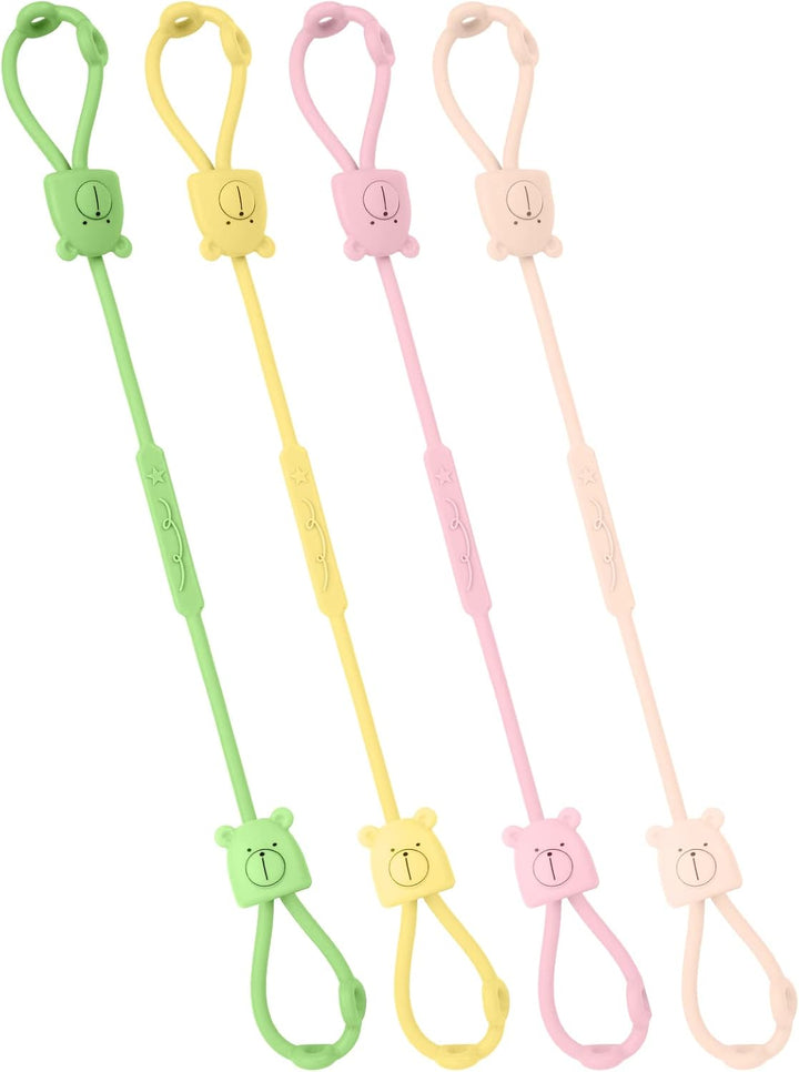 Silicone Toy Clip, 4Pcs Toy Safety Straps, Food Grade Silicone Pacifier Clips Sippy Cup Strap, Adjustable Stroller Pacifier Strap Hanging Toys, Baby Toy anti Drop Chain (Blue/Green)