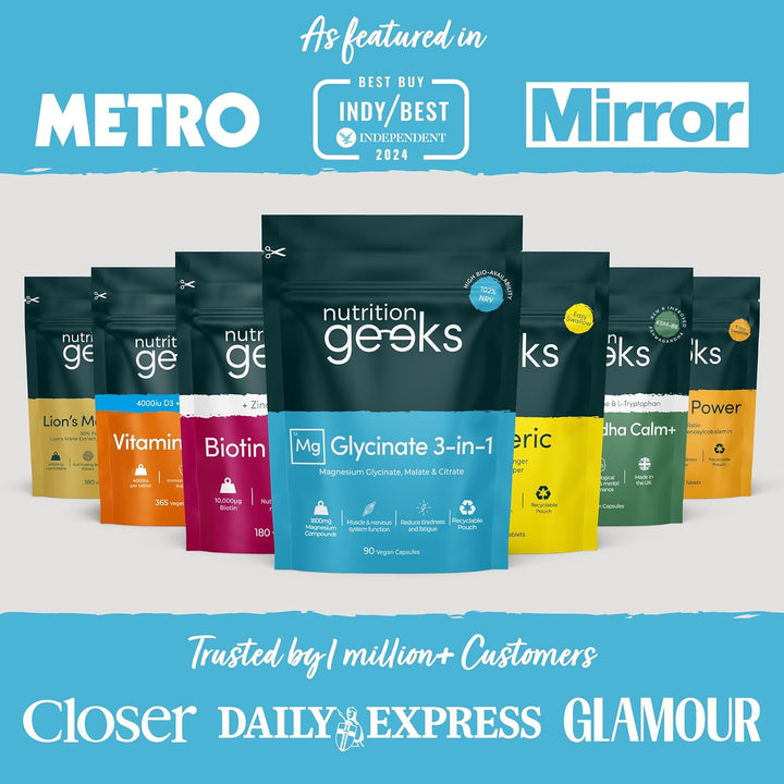 Magnesium Glycinate 3-In-1 Complex - 1800Mg Supplements as Bisglycinate, Citrate & Malate 90 Vegan Capsules, Triple High Absorption 384Mg Elemental, UK Made (Packaging Design May Vary)