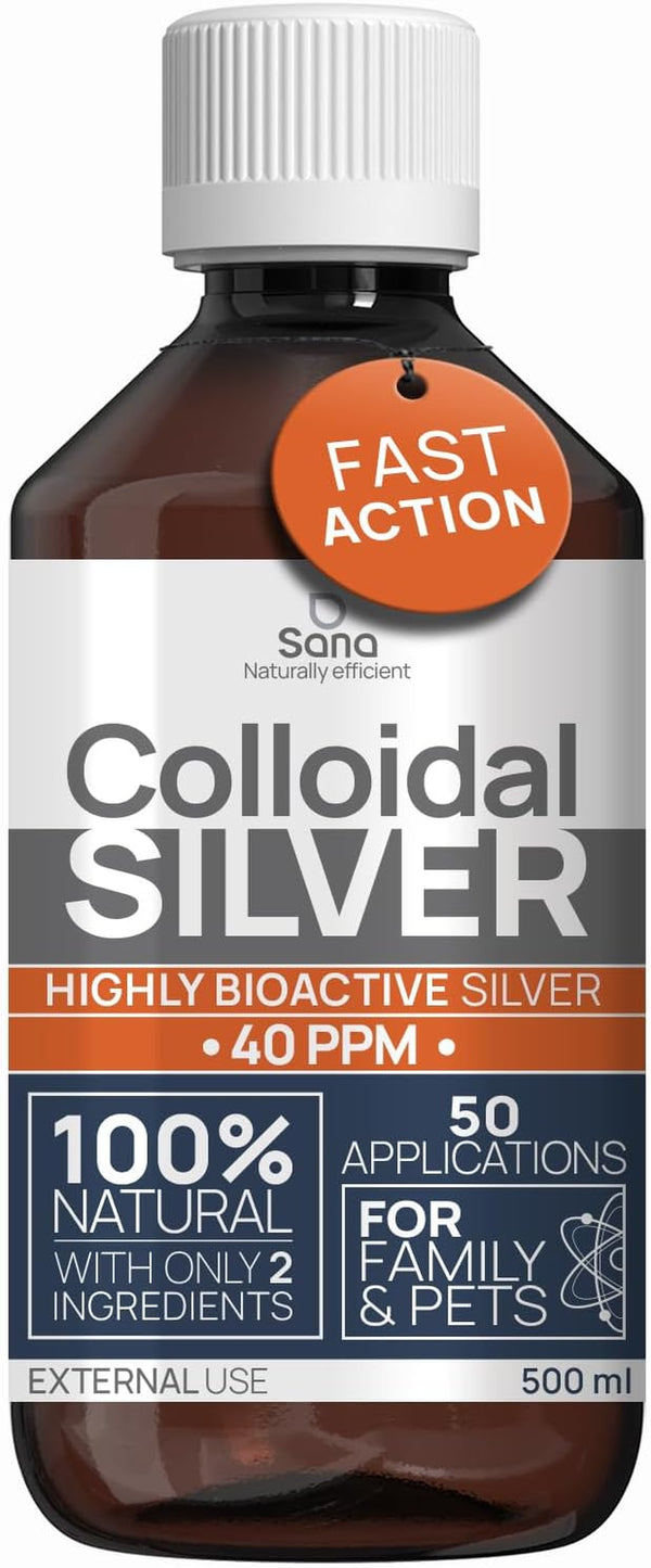 Colloidal Silver 40 PPM 500 Ml - for Humans & Dogs - Silver Water, Small Particles for Results - Carbon Neutral