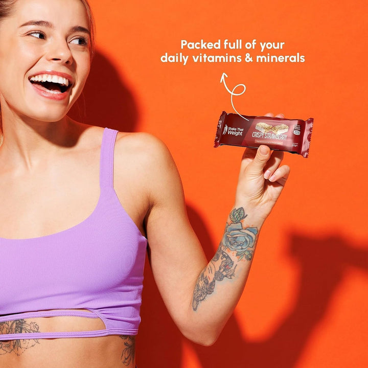 Crispy Strawberry Meal Bars - 10 Meals, 15G Protein, Gluten-Free, Low Sugar Meal Replacement Bars for Weight Loss, High Fibre, Vegetarian