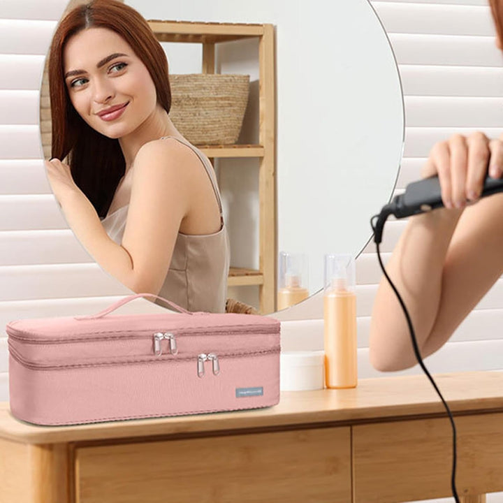 40 * 15 * 14Cm Double Layer Hair Dryer Storage Bag - Hair Straightener Travel Case, Dryer and Straightener Storage Bag, Styler Travel, Styler Storage, Pink