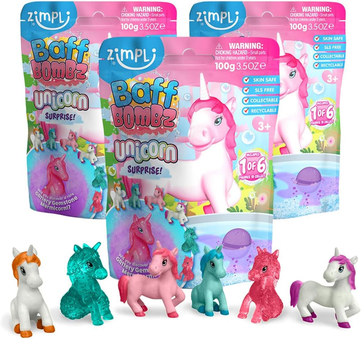 ZIMPLI - Large Unicorn Surprise Bath Bomb, 1 of 6 Surprise Unicorn Toys to Collect, One per Baff Bomb, Children'S Collectable Bath Toy