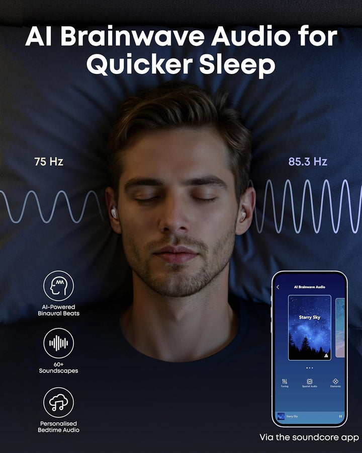 Sleep A30 Earbuds by , Active Noise Cancelling Sleep Headphones with Snore-Masking Tech, Comfortable for Side Sleepers, up to 9 Hours of Use per Charge
