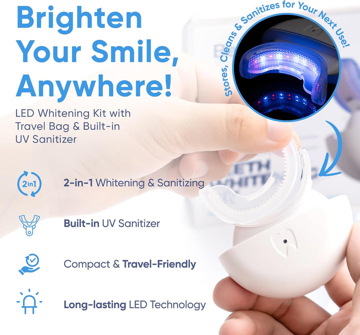 LED Teeth Whitening Kit with 4 Gel Syringes & Case | Formulated by Dentists | Professional Tooth Whitening for Sensitive Teeth | Enamel-Safe and Clinically Tested