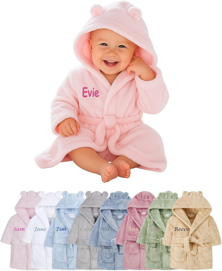 Personalised Baby Dressing Gown Baby Dressing Gown Robe with Teddy Ears Bath Robe Towel Personalised Gifts Girl Boy Clothing