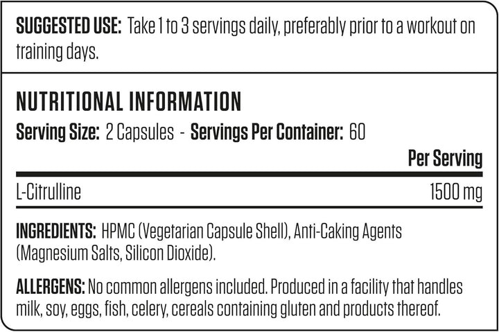 L-Citrulline 1500-1500Mg L Citrulline per Serving, Citrulline Capsules for Muscle Pump, Muscle Recovery Supplement, Increases Levels of L-Arginine and Nitric Oxide - 60 Servings
