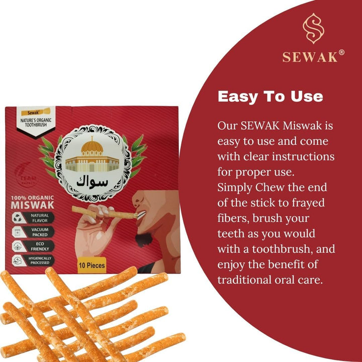 Miswak Sticks for Teeth |  Natural Toothbrush | Siwak Organic Wooden Tooth Brush Oral Teeth Whitener with Holder | Vacuum Sealed (10 Pack)