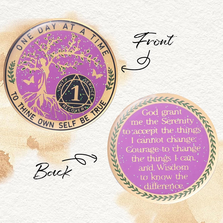 One Year Sobriety Coin AA Chips and Medallions Sobriety Coin for Women Tree of Life Recovery Coins Anniversary Token Sobriety Gifts Alcoholics Anonymous Gift - to Thine Own Self Be True