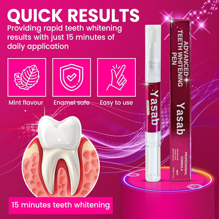 Teeth Whitening Pen - Fast, Easy and Travel-Friendly | Instant Brightening | Enamel Safe Gel | No Sensitivity | Peroxide-Free | Remove Stains | Organic Mint Flavor